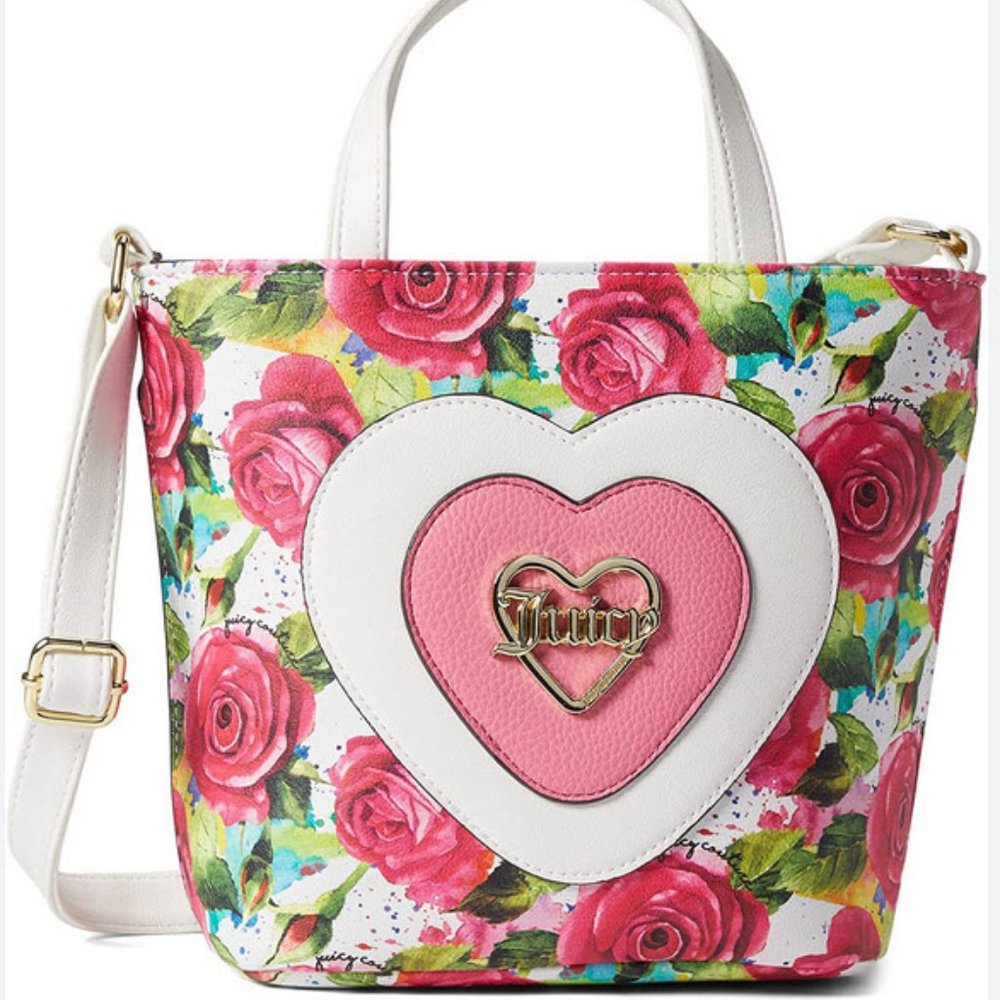 NWT Juicy Couture A Little Piece Of Heart Small Tote Mini Shopper Bag Rose White